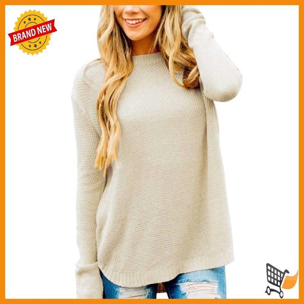 Soft Knit Pullover Sweater Loose Fit Crew Neck Long Sleeve Women's